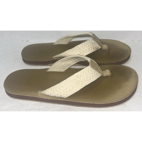 Vineyard Vines Flip Flops Sandals Men’s 11 Beige Washed Webbing Nautical Beach - Picture 1 of 8